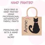 Cat Bag Hand Painted Jute Tote, Personalised Shopping Bag With Name On, Pet Lovers Gift Ideas, Girls School Bag, Womens Handbag, Small, Medium & Large Tote Reusable Shopper