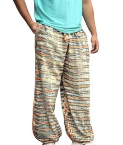 Handmade Tie-Dye Boho Pants – Hippie Lounge Trousers, Unisex Festival Clothing, Fair Trade Cotton Pants, Comfy Wide Leg Bottoms (Hippie, Yellow, One Size)