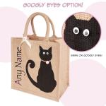 Cat Bag Hand Painted Jute Tote, Personalised Shopping Bag With Name On, Pet Lovers Gift Ideas, Girls School Bag, Womens Handbag, Small, Medium & Large Tote Reusable Shopper