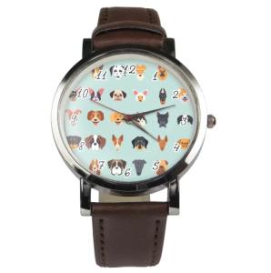 Dog pattern design wristwatch - Black/Brown strap (Brown)