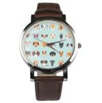Dog pattern design wristwatch - Black/Brown strap (Brown)