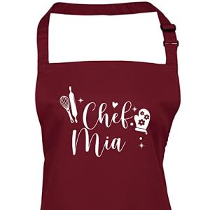 Pomchick - Personalised Name Kitchen Apron with Pockets Gift For Her Mum Mummy Woman Grilling Cooking Baking BBQ Women Aprons