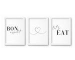 Violet Grace Bon Appétit, Let's Eat Set Of 3 Prints - Kitchen, Dining Room Wall Art - A5 A4 A3 Unframed Black, White & Colour - Typography Print Picture Poster Home Décor