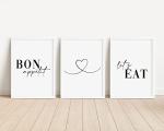 Violet Grace Bon Appétit, Let's Eat Set Of 3 Prints - Kitchen, Dining Room Wall Art - A5 A4 A3 Unframed Black, White & Colour - Typography Print Picture Poster Home Décor