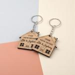 Personalised Wooden Keyring Set – Our First Home Gift – Custom Names & House Number – New Home Keyrings for Couples – Housewarming Present – Set of 2 (Our New Home)