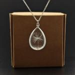 Cairui Design Dandelion Make a Wish Real Flower Waterdrop Glass Teardrop Pendant 925 Sterling Silver Chain Necklace for Women Handmade