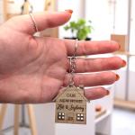 Personalised Wooden Keyring Set – Our First Home Gift – Custom Names & House Number – New Home Keyrings for Couples – Housewarming Present – Set of 2 (Our New Home)