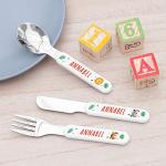 Treat Republic Personalised Kids Metal Cutlery Set – Plastic/Metal Printed Children's Jungle Animal Culinary Kit of Spoon, Knife, Fork with Custom Names | Kitchen Utensils & Custom Gifts