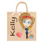 Personalised Caricature Jute Bag for NHS Nurse, Painted Tote Bags available in Large Medium and Small Sizes, Reusable Shopping Bag for Care Workers, Ladies Handbag
