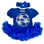 Baby Girl's Chelsea's Cutest Fan Football Blue Tutu Romper with Headband, Newborn Baby Football Kit (0-3 Months)