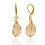 PEPELUALI Handmade 14K Gold Sea Glass Wire Wrap Drop Earrings Jewelry (White),Beach Earrings, Summer Gift, Ocean Jewelry Inspirational Gifts for Women, Mom, Sister
