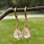 PEPELUALI Handmade 14K Gold Sea Glass Wire Wrap Drop Earrings Jewelry (White),Beach Earrings, Summer Gift, Ocean Jewelry Inspirational Gifts for Women, Mom, Sister