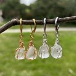 PEPELUALI Handmade 14K Gold Sea Glass Wire Wrap Drop Earrings Jewelry (White),Beach Earrings, Summer Gift, Ocean Jewelry Inspirational Gifts for Women, Mom, Sister