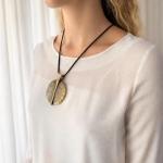 ASTER ALHELÍ Large Ethnic Pendant Necklace for Women in Bronze Finish with Brown Suede Cord – Long Adjustable Statement Necklace Boho Style – Handmade Jewellery Gift (Bronze)