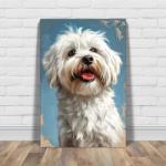 Lowchen (Little Lion Dog) Painted Illustration Canvas Art Print – Canine Portrait, Dog Lovers' Collectible, Vibrant Decorative Artwork, Pet Memoir, Charming Animal Capture