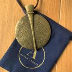 ASTER ALHELÍ Large Ethnic Pendant Necklace for Women in Bronze Finish with Brown Suede Cord – Long Adjustable Statement Necklace Boho Style – Handmade Jewellery Gift (Bronze)