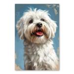 Lowchen (Little Lion Dog) Painted Illustration Canvas Art Print – Canine Portrait, Dog Lovers' Collectible, Vibrant Decorative Artwork, Pet Memoir, Charming Animal Capture