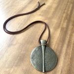 ASTER ALHELÍ Large Ethnic Pendant Necklace for Women in Bronze Finish with Brown Suede Cord – Long Adjustable Statement Necklace Boho Style – Handmade Jewellery Gift (Bronze)