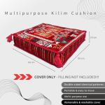 Spirit Home Interiors 50 x 50 x 10 cm Handmade Kilim Cushion Cover - Moroccan Bohemian Square Pillow Cover for Meditation, Yoga, Floor Seating, Bench Cushion, Window Seat Decor (Mylasa)