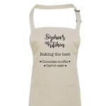 Pomchick - Personalised Name Kitchen Apron with Pockets Gift For Her Mum Mummy Woman Grilling Cooking Baking BBQ Women Aprons
