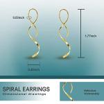 Spiral Threader Earrings for Women Stainless steel Handmade Twisted Curved Pull Through Earrings Drop Dangle Earrings Jewelry for Women (gold)