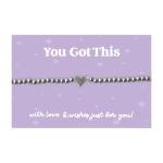 WishStrings “You Got This” Stainless Steel Beaded Stretch Bracelet | Heart Charm Gift for Positivity, Encouragement & Good Luck | Motivational Jewelry for Tough Times & Support