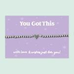 WishStrings “You Got This” Stainless Steel Beaded Stretch Bracelet | Heart Charm Gift for Positivity, Encouragement & Good Luck | Motivational Jewelry for Tough Times & Support