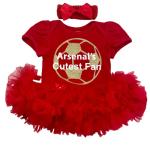 Little Secrets Clothing Arsenal Baby Girl's Cutest Fan Football Red Tutu Romper with Headband, Short Sleeved Cotton Soft Newborn Kit with Gold Glitter Design, 0-3 Months
