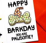 Birthday Card For The Dog, Fourth Birthday Card For Fur Baby, Furry Child, Puppy, Family Pet, 4th Barkday