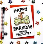 Birthday Card For The Dog, Fourth Birthday Card For Fur Baby, Furry Child, Puppy, Family Pet, 4th Barkday