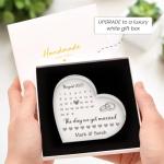 Wedding Gifts For Bride and Groom - Personalised Wedding Date Gift for Couples, The Day We Got Married, Acrylic Heart Block Ornament With Grey Gift Bag