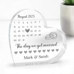 Wedding Gifts For Bride and Groom - Personalised Wedding Date Gift for Couples, The Day We Got Married, Acrylic Heart Block Ornament With Grey Gift Bag