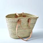 FRENCH BASKET with double flat leather handles, straw bag, beach bag, basket bag, straw basket, shopping basket, wicker basket with handle, wicker basket (Large)