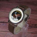 Apollo 11 design wristwatch - Black/Brown strap (Black)