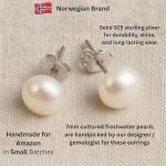7mm Cultured Freshwater Pearl Sterling Silver Stud Earrings - Handmade Gemstone Jewellery Gift Ideas for Women Girls - Birthday Valentine's Gift - Bridal Wedding Bridesmaid