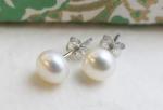 7mm Cultured Freshwater Pearl Sterling Silver Stud Earrings - Handmade Gemstone Jewellery Gift Ideas for Women Girls - Birthday Valentine's Gift - Bridal Wedding Bridesmaid