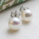 7mm Cultured Freshwater Pearl Sterling Silver Stud Earrings - Handmade Gemstone Jewellery Gift Ideas for Women Girls - Birthday Valentine's Gift - Bridal Wedding Bridesmaid