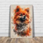 Pomeranian Painted Illustration Canvas Art Print: Canine Charm, Home Decor, Dog Lovers' Collectible, Vivid Portraiture, Fluffy Companion