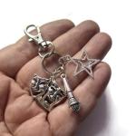 PERFORMING ARTS themed microphone star drama mask charm bag clip keyring gift, Theatre drama student gift, actor musician performer birthday Xmas present favors