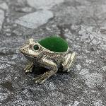 Victorian Style Collectible Frog with Emerald Eyes Pin Cushion 925 Sterling Silver Sewing Needle