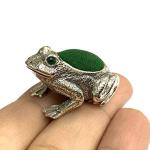 Victorian Style Collectible Frog with Emerald Eyes Pin Cushion 925 Sterling Silver Sewing Needle