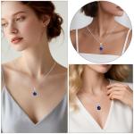 Weviway Silver Blue Sapphire Pendant Necklace, 44 cm Cable Chain, September Birthstone Jewellery