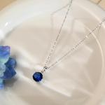 Weviway Silver Blue Sapphire Pendant Necklace, 44 cm Cable Chain, September Birthstone Jewellery