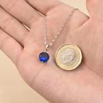 Weviway Silver Blue Sapphire Pendant Necklace, 44 cm Cable Chain, September Birthstone Jewellery