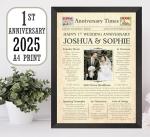 The Save the Date People 1st Wedding Anniversary Print- Personalised Newspaper Gift to Celebrate their first Year Together - 2025 Year You Were Married Photo Gifts