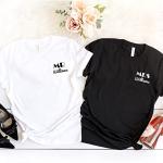 Pink Positive Personalized Mr Mrs Shirt | Bride Groom Surname Shirts | Honeymoon Shirts | Couple's Shirts | Wedding Party Shirts White