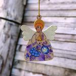 Angel Christmas Ornament Wood Hand-painted 9.5 x 7.5 x 0.5 cm with Beautiful Floral Pattern Handmade in Ukrainian Tradition - Artistic Christmas Decoration and Collectible