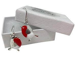 Robin bird earrings Sterling Silver ear wires in Gift Box handmade resin enamelled in East Sussex UK unique Feral spirit jewellery (Robin 925 Silver Earwires)
