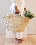 FRENCH BASKET with double flat leather handles, straw bag, beach bag, basket bag, straw basket, shopping basket, wicker basket with handle, wicker basket (Large)