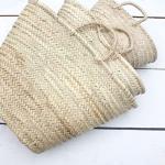 FRENCH BASKET with double flat leather handles, straw bag, beach bag, basket bag, straw basket, shopping basket, wicker basket with handle, wicker basket (Large)